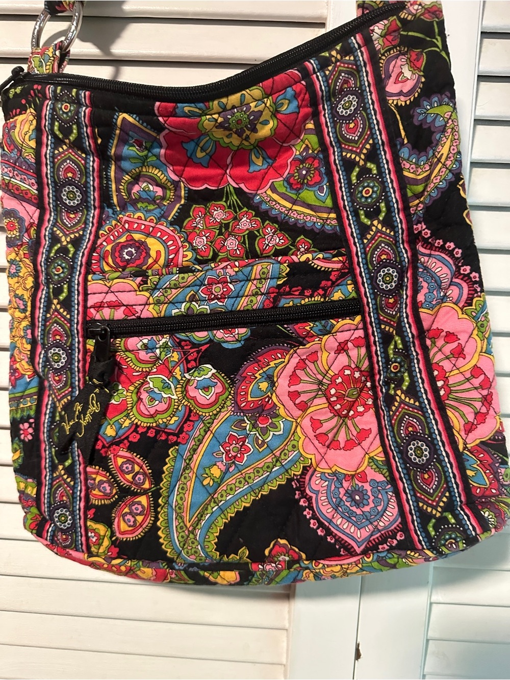 Vera Bradley Boho Floral Paísley Quilted Crossbody Bag Pink Black Travel Purse - Picture 3 of 8